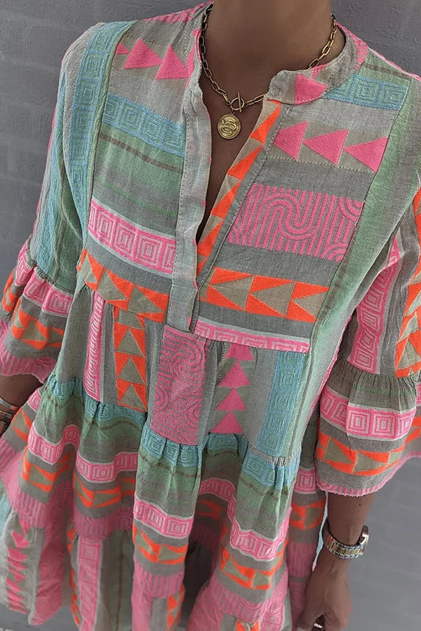 Ava™ - Schickes V-Ausschnitt Sommerkleid aus Baumwolle und Hanf