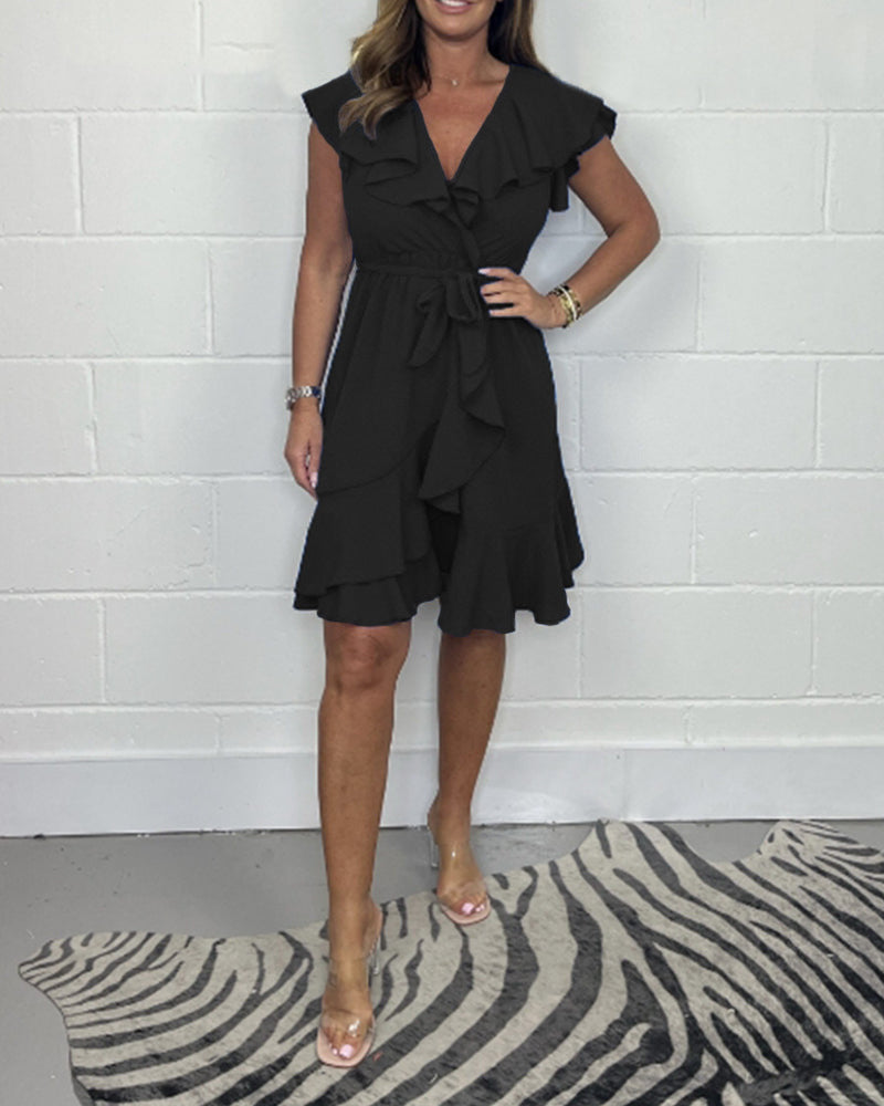 Rachel™ - Elegantes V-Ausschnitt Rüschenkleid