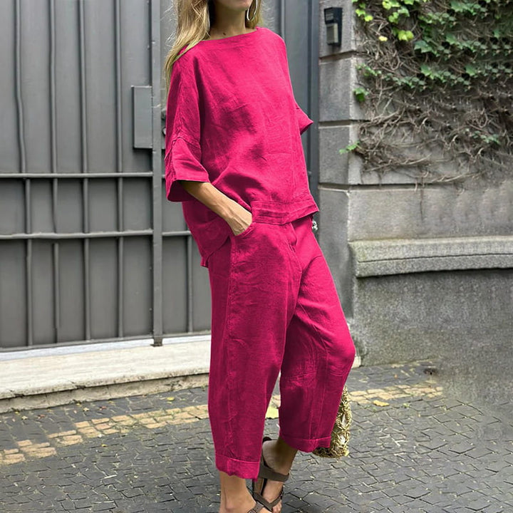 Rebecca™ – Lässiges Baumwoll-Leinen Zweiteiler-Set