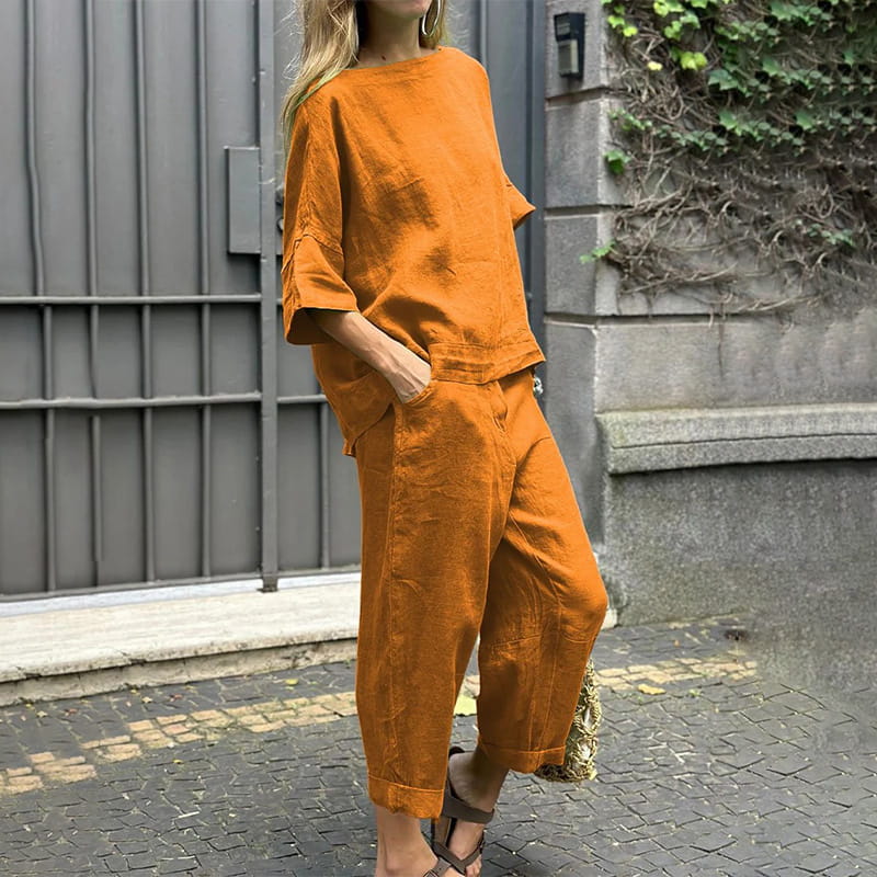 Rebecca™ – Lässiges Baumwoll-Leinen Zweiteiler-Set