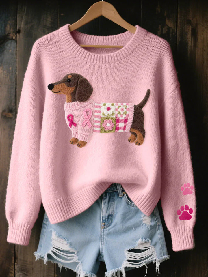 LILLIAN – PATCHWORK-STRICKPULLOVER MIT DACHSHUND-MOTIV
