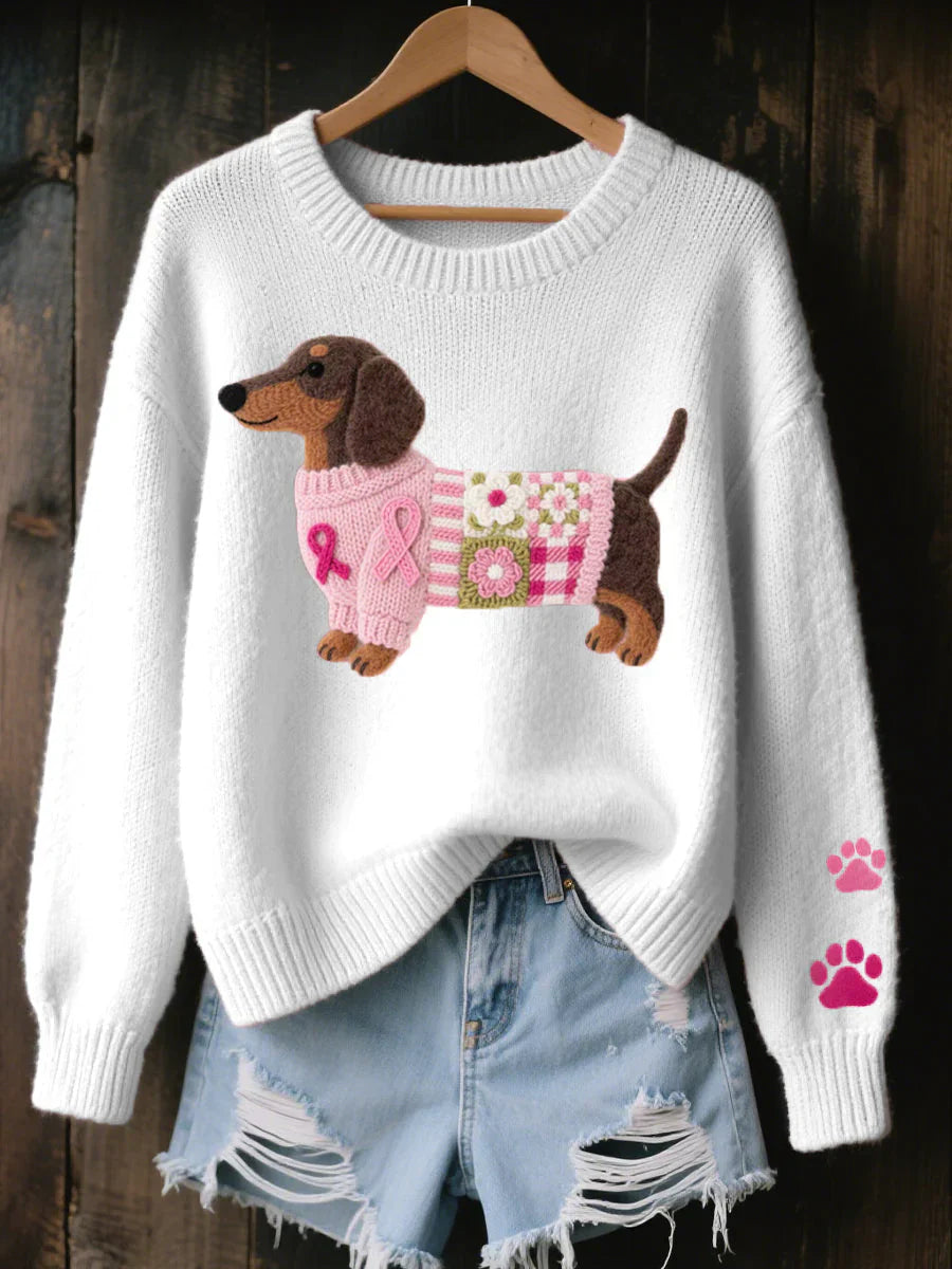LILLIAN – PATCHWORK-STRICKPULLOVER MIT DACHSHUND-MOTIV